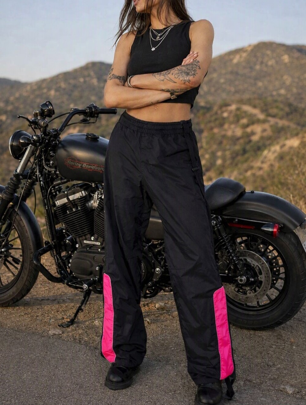 Harley-Davidson Womenβs Waterproof Hi-Vis Rain Pants Black/Pink Size Medium